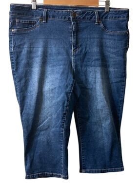 Women’s D Jeans Medium Wash Distressed Stretch Capri Jeans - Size 18